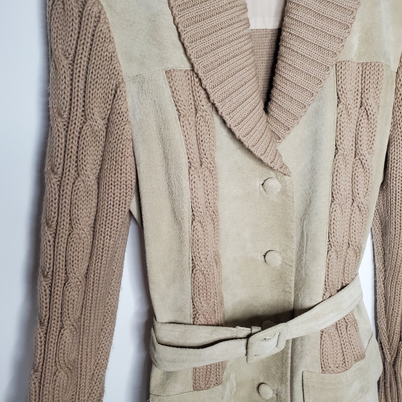 Beige ladies vintage wool and suede jacket - Picture 2 of 3